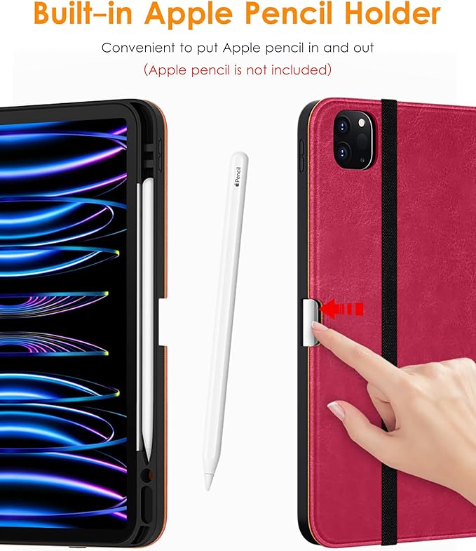 DTTO for iPad Pro 12.9 6th / 5th / 4th / 3rd Generation Case 2022/2021/2020/2018, Leather Folio Stand Cover with Built-in Apple Pencil Holder -Auto Wake/Sleep and Multi Viewing Angles, Peach