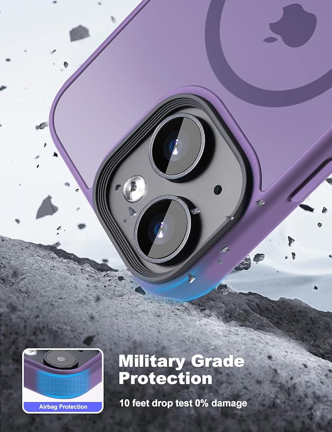 Tigowos for iPhone 15 Magnetic case Fits MagSafe 15FT Drop Resistant Anti-Yellowing Heavy Duty Shockproof Back Cover Fits iPhone 15 Phone Cases 6.1"，Deep Purple