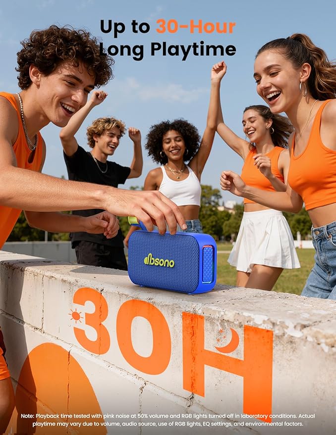 Bluetooth Speaker Stereo 20W Loud Sound: 30H Playtime, IPX5 Water Resistant, Portable Wireless Speakers, Powerful Bass, Lightshow, Birthday Gifts for Men/Adults/Teens, Beach Vacation Essentials, Blue