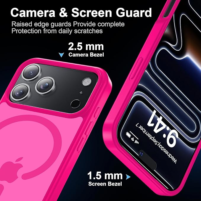 Strong Magnetic for iPhone 17 Pro Case with Camera Lens Protector [ Military-Grade Protection] Compatible with MagSafe Shockproof Slim Thin Cover case for iPhone 17 Pro 6.3 inch, Hot Pink