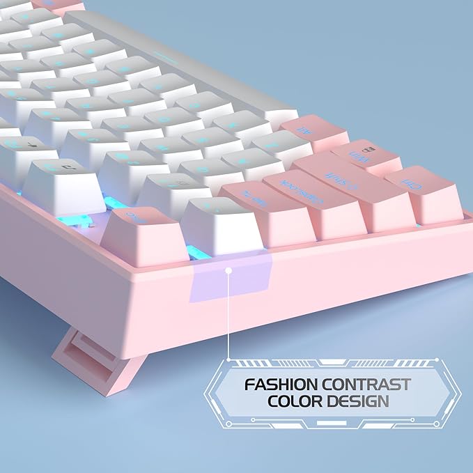 MageGee 75% Mechanical Gaming Keyboard, Red Switch, LED Blue Backlit, 87 Keys Compact TKL Wired Computer Keyboards for Windows Laptop PC Gamer - White/Pink