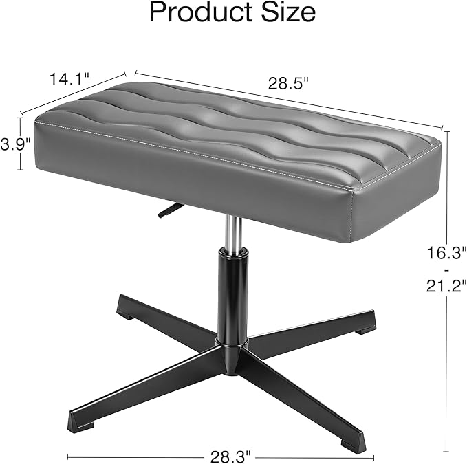 VECELO Under Desk Footrest, PU Ergonomic Foot Rest with Comfort Padding, Height Adjustable for Relieving Leg Pain, Stiffness, and etc, Gray