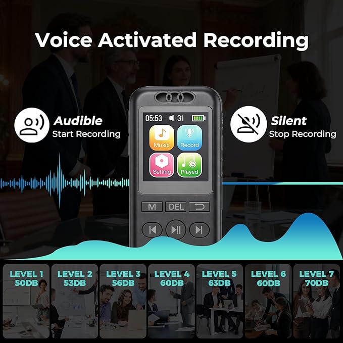 32GB Digital Voice Recorder, Small Voice Activated Recorders with Playback, 1536Kbps Audio, 70dB Noise Reduction, A-B Repeat Recording Device Portable Mini for Lectures, Meetings, Interview etc