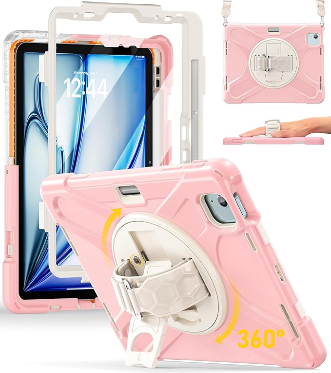 BRAECN Case for iPad Air 11 inch 2026(M4) 2025(M3) 2024(M2),iPad Pro 11 inch(4th/3rd/2nd/1st)& Air 10.9"(5th/4th) Protective with Pencil Holder Screen Protector 360°Rotating Stand Handle Full Body