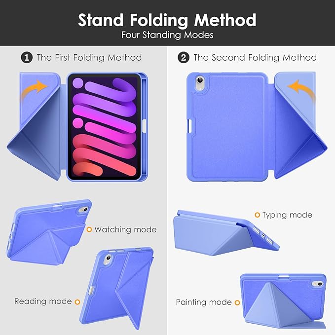 DTTO Case for iPad mini 7 (A17 Pro) 2024 / iPad mini 6 2021 8.3 inch with Pencil Holder, Multi-Angle Magnetic Standing Cover for iPad mini 7th/6th Generation [Auto Wake/Sleep], Bluish Violet