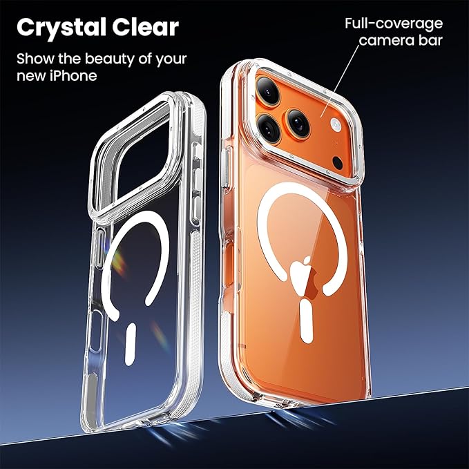 Anti-Yellowing Strong Magnetic for iPhone 17 Pro Case with Screen Protector*1 Camera Lens Protector*1,Fits MagSafe,[12FT Military Grade Drop] Slim Thin iPhone 17 Pro Cover 6.3 Inch, Clear White