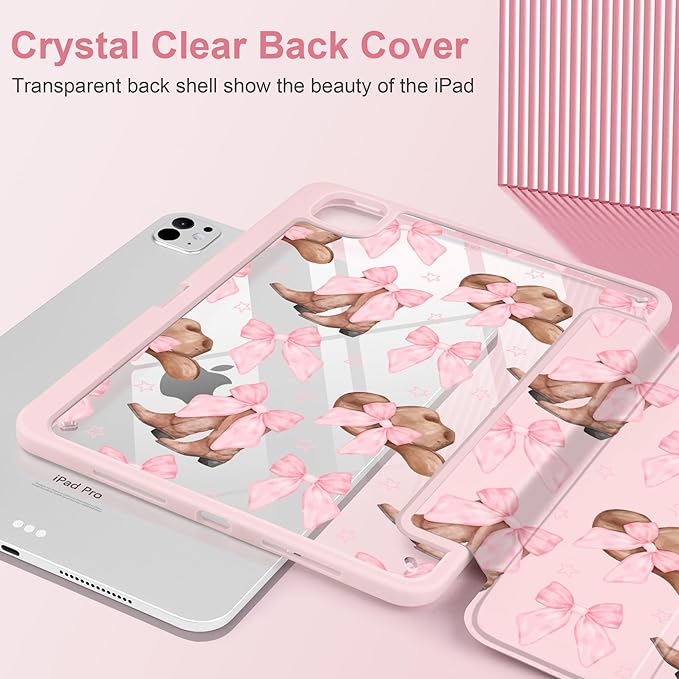 TWOLSKOO Case for iPad Pro 11-inch (M5 2025 / M4 2024), Clear Acrylic Back with TPU Bumper, Pencil Holder, Trifold Stand, Auto Sleep/Wake, Cowboy Hats