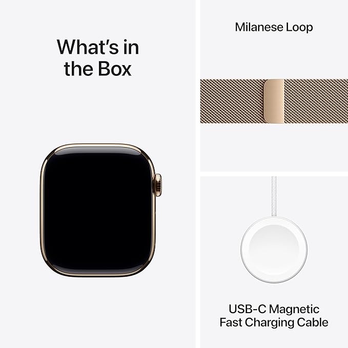 Apple Watch Series 11 [GPS + Cellular 42mm] Smartwatch with Gold Titanium Case with Gold Milanese Loop. Sleep Score, Fitness Tracker, Health Monitoring, Always-On Display, Water Resistant