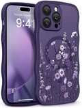 GVIEWIN for iPhone 14 Pro Max Case Compatible with MagSafe [Curly Wave Edge][Full Camera Protection] Floral Translucent Shockproof Magnetic Women Phone Case for 14 Pro Max, Floratopia/Deep Purple