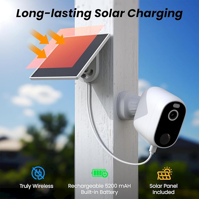 INFIYA 2K Outdoor Camera Wireless-Solar Camera Outdoor Wireless for Home Surveillance with AI Human Detection&Push Notifications, Color Night Vision, Easy Setup, 2.4GHz Wi-Fi, Works with Alexa, Z1 1P