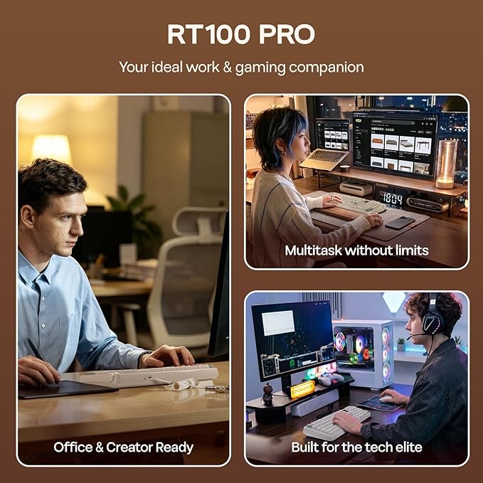EPOMAKER RT100 PRO Wireless Gaming Keyboard with 1.54" Screen&Knob, RGB, 2.4Ghz/BT/USB-C, Hot Swap, 5000mAh, PBT Keycap, Custom Driver, Retro Mechanical Keyboard for Win/Mac (White, Sea Salt Silent)