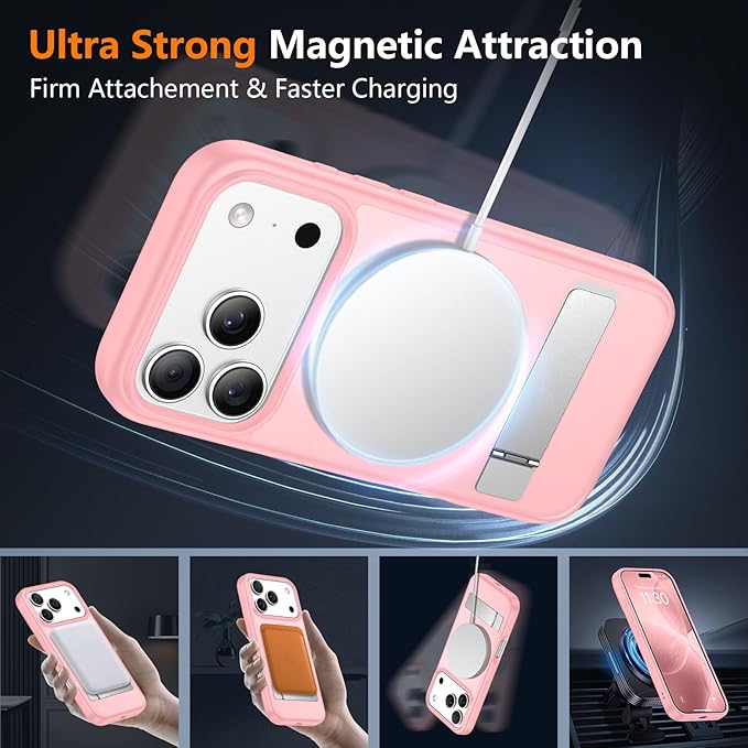 SPIDERCASE Magnetic for iPhone 17 Pro Max Case,with [3 Stand Ways] [Military Grade Drop Protection] with Invisible Stand Shockproof Slim Case for iPhone 17 Pro Max 6.9",Light Pink