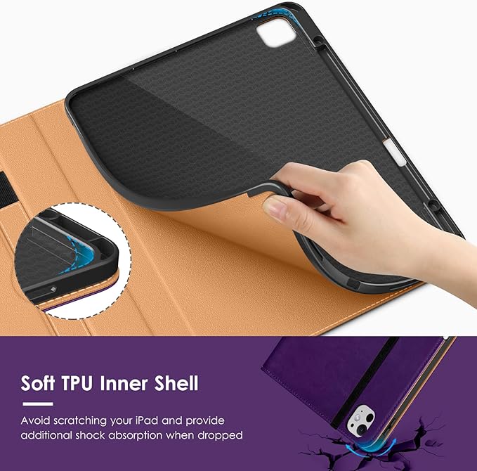VIKESI Case for iPad Pro 13-inch M5 or M4 Released in 2025 or 2024, Leather Stand Cover with Apple Pencil Holder, Auto Wake/Sleep, Multiple Viewing Angles, Built in Hand Strap & Pocket,Dark Purple