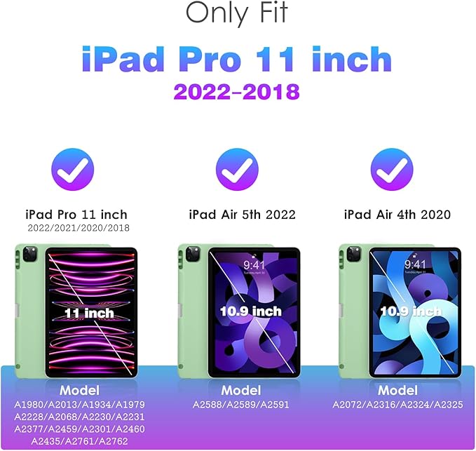 DTTO for iPad Pro 11 inch 4th/3rd/2nd/1st Generation 2022/2021/2020/2018 Case, Smart Slim Trifold Stand Soft TPU Back Cover with Built-in Pencil Holder, Also Fit iPad Air 5/4,Marble Green
