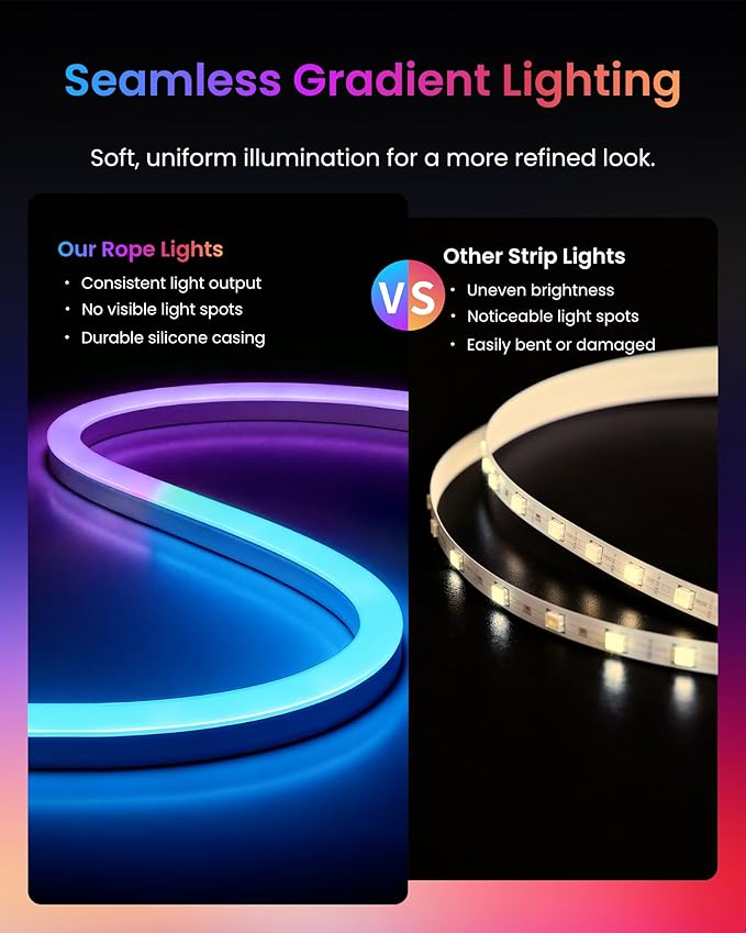 SwitchBot RGBIC Neon Rope Light, 5M Matter-Certified Neon Strip Lights Works with Apple Home, Alexa and Google Home, 16 Million Colors, Music Sync, Scene Modes, LED Neon Lights for Bedroom, Wall Decor