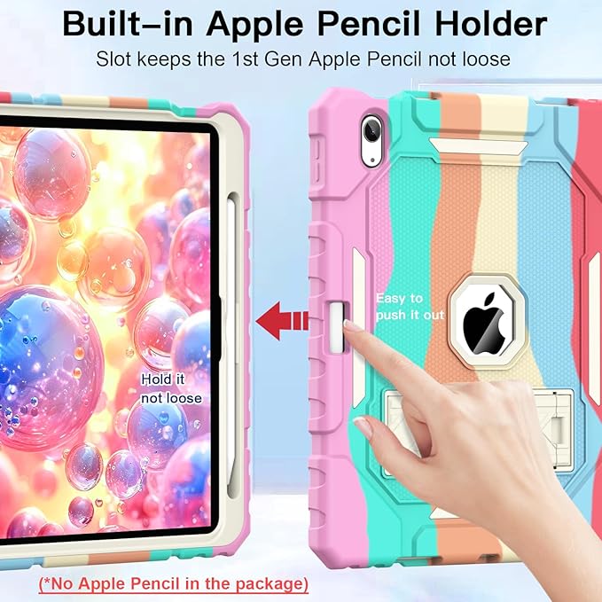 ZoneFoker Case for iPad (A16) 11th/10th Generation 11/10.9 inch 2025/2022, Heavy Duty Military Grade Shockproof Rugged Cover with Pencil Holder/Stand for i Pad 11th / 10 th Gen (Colorful)