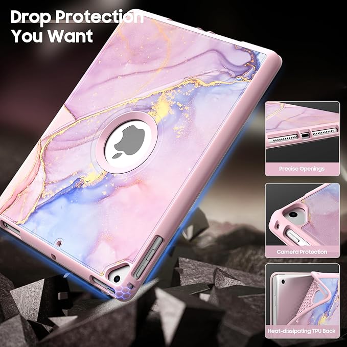 MoKo Case for iPad 6th/5th Generation (2018/2017Model, 9.7 Inch) with Apple Pen Holder, Slim Hollow Logo Smart Cover for iPad 9.7 inch, Also Fit iPad Pro 9.7/Air 2/Air, Light Pink Gold Marble
