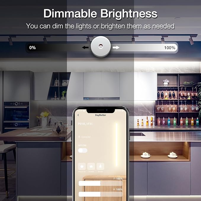 DAYBETTER COB LED Strip Light,LED Lights for Bedroom 16.4ft,Daylight White 6500K Dotless LED Light Strip,1600 LEDs Super Bright Dimmable 24V Flexible Tape Lights with Remote,Kitchen,Cabinets Lighting