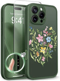 GVIEWIN for iPhone 16 Pro Max Case Compatible with MagSafe, [Military Grade Protection] [Screen Protector] Full Camera Protection Floral Translucent Women Magnetic Phone Case, Bloomcore/Forest Green