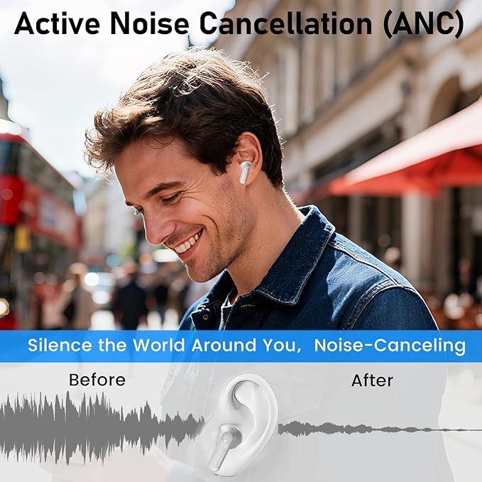 2 Pack ANC Wireless Earbuds with Big Bass Durable, Lightweight Design for Noisy Factories, Gym, and Travel, Includes 3-Size Tips for Secure Fit