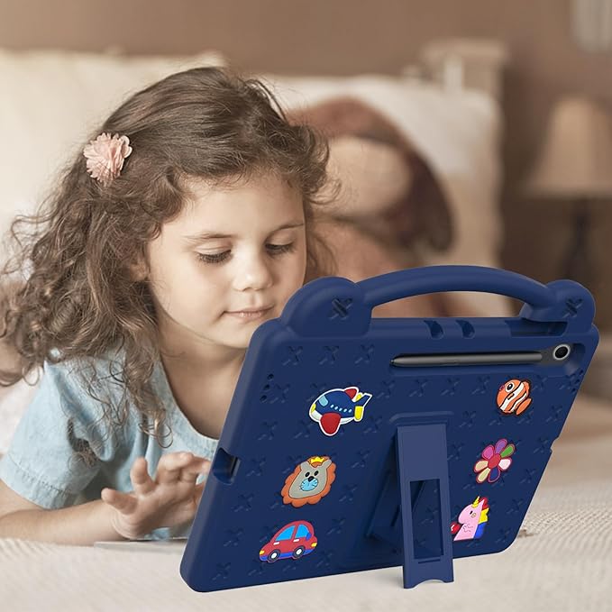 AKABEILA Compatible with Samsung Galaxy Tab A11 2025 Tablet Case, Kids Friendly Universal Lightweight Shockproof Protective Case with Shoulder Strap & Stand Handle Navy Blue