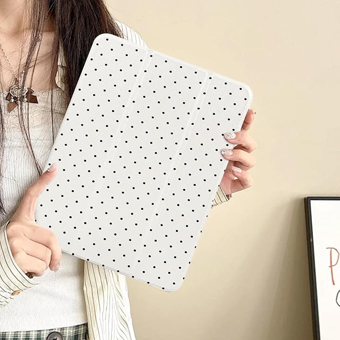 Lovmooful Compatible for iPad Pro 11-Inch,2022/2021/2020/2018 Model(4th/3rd/2nd/1st Generation) Case with Pencil Holder Cute Polka Dot with Aesthetic Design Soft TPU Trifold Stand Protective-White