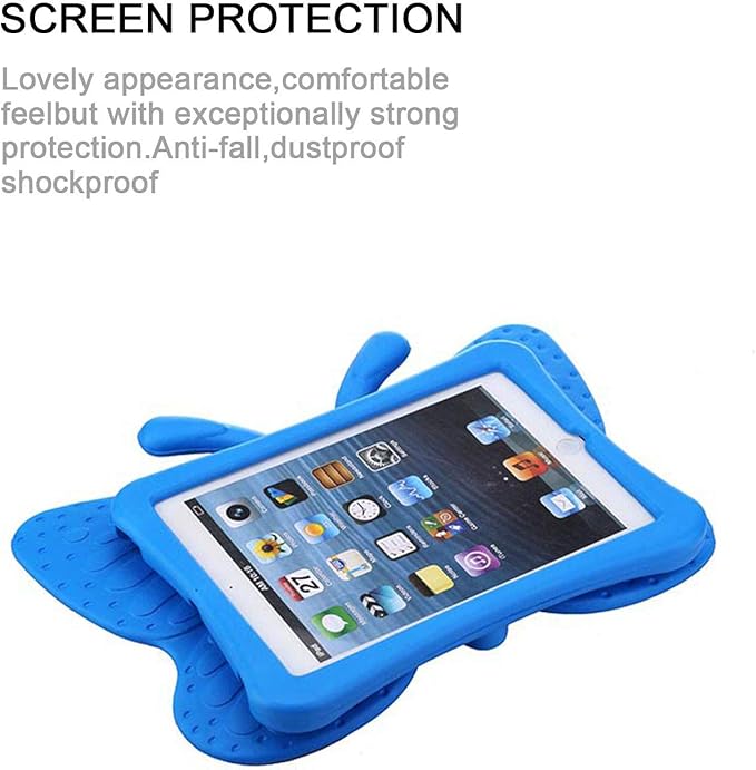 Kids Case for Apple iPad mini 5/Mini 4/Mini 3/Mini 2/Mini 1 with Kickstand Soft EVA Foam Lightweight Shockproof Stand Cover for iPad mini 5th/4th/3rd/2nd/1st Generation 7.9", Blue Butterfly