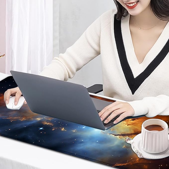 Large Mouse Pad, 31.5 x 11.8in Extended Gaming Mouse Pad with Stitched Edges, XXL Mousepad Protector Non Slip Rubber Base for Office and Home Writing Mat, Nebula Pattern Black Desk Mat