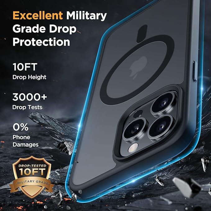 Miracase Magnetic for iPhone 15 Pro Case 6.1 inch (Compatible with MagSafe)（with 2X Screen Protectors）Military-Grade Protection, Anti-Fingerprint Translucent Matte Phone Cover, Black
