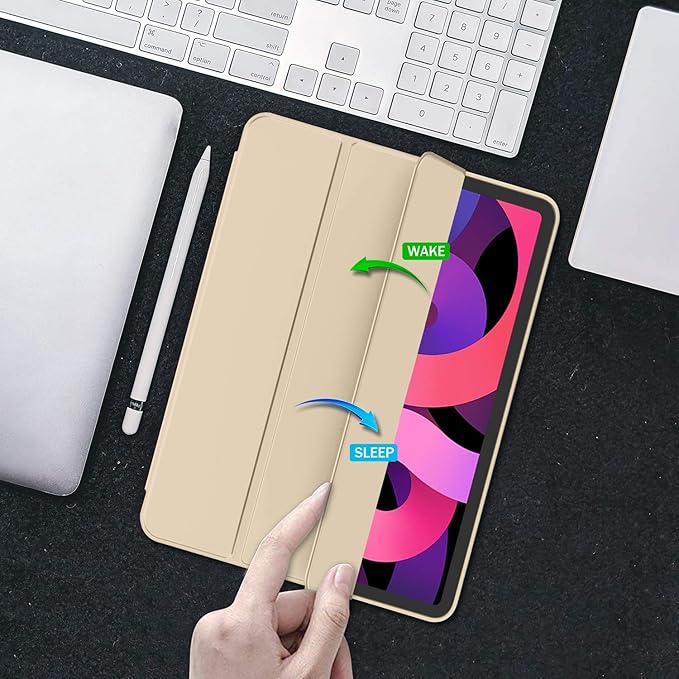 iMieet iPad Air 11 Inch Case M4/M3/M2(2026/2025/2024), iPad Air 5th/4th Generation Case 2022/2020 10.9 Inch with Pencil Holder,Trifold Stand Smart Case with Soft TPU Back(Champagne Gold)