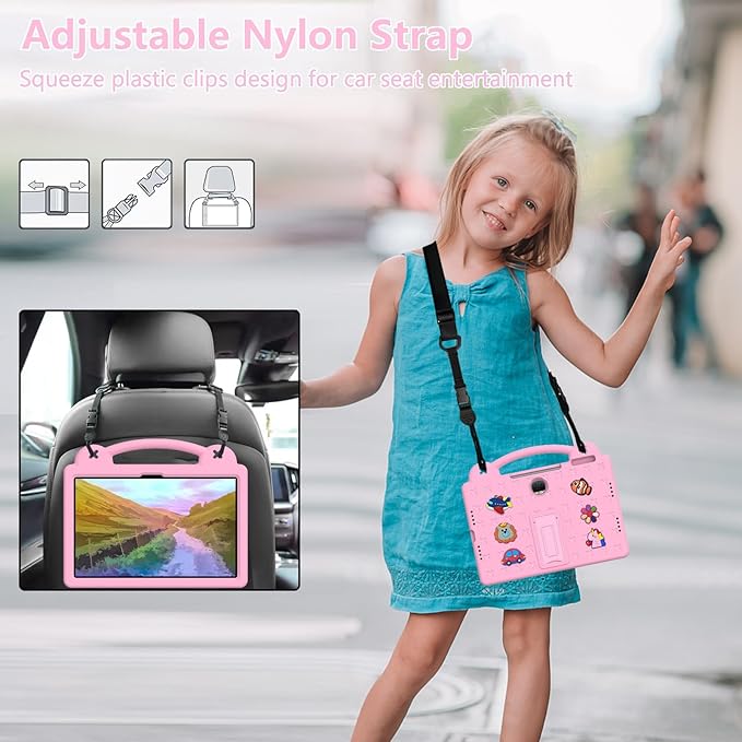 AKABEILA Compatible with Honor Pad 9 2023 12.1 inch Tablet Case, Kids Friendly Universal Lightweight Shockproof Protective Case with Shoulder Strap & Stand Handle & Pen Tray Pink