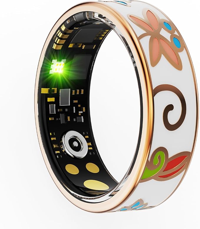 Yihou Smart Ring for Women Health Ring Fitness Ring with Enamel Fitness Tracker with Heart Rate Monitoring Sleep Monitor Distance Pedometer Calorie No Subscription Fee for Android iOS 8#