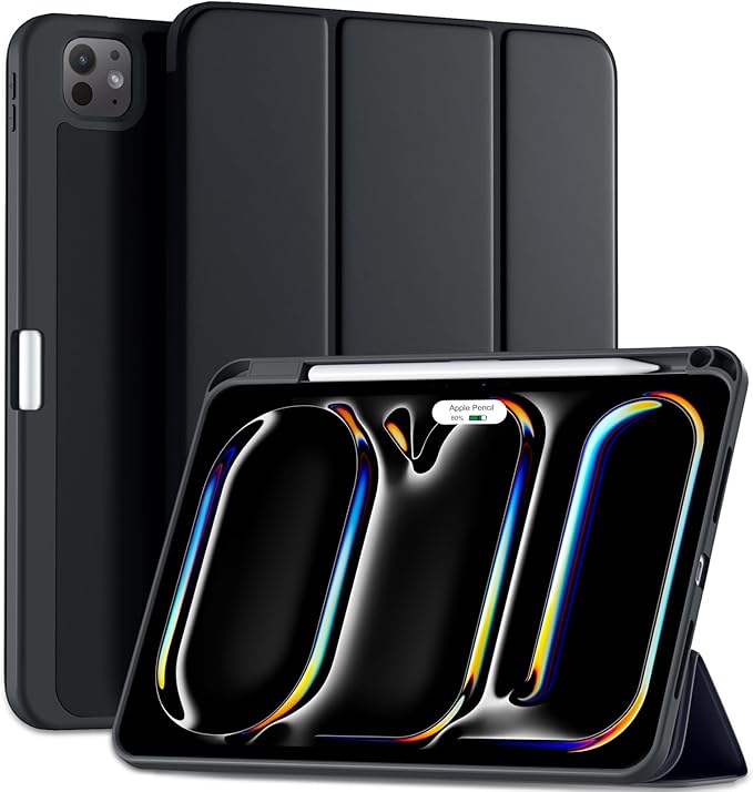 Kidopire New Compatible with iPad Pro 11 Inch Case (M4 2024/M5 2025) with Pencil Holder, Smart Cover with Protective Trifold Stand & Soft TPU Back, Auto Wake/Sleep, Support Pencil Pro, Black