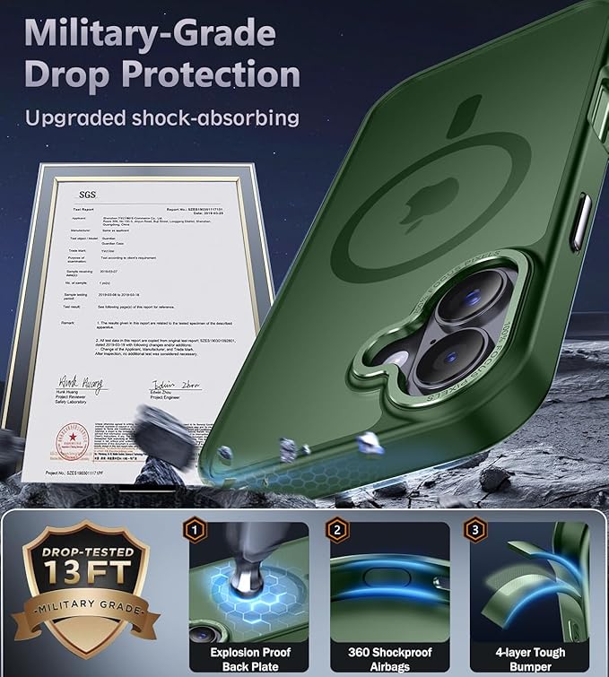 Newfuture Magnetic for iPhone 17 Case [Compatible with Magsafe] [Military Grade Drop Protection] Translucent Matte Anti-Scratch Shockproof Protective Phone Cover 6.3 Inch, Dark Green