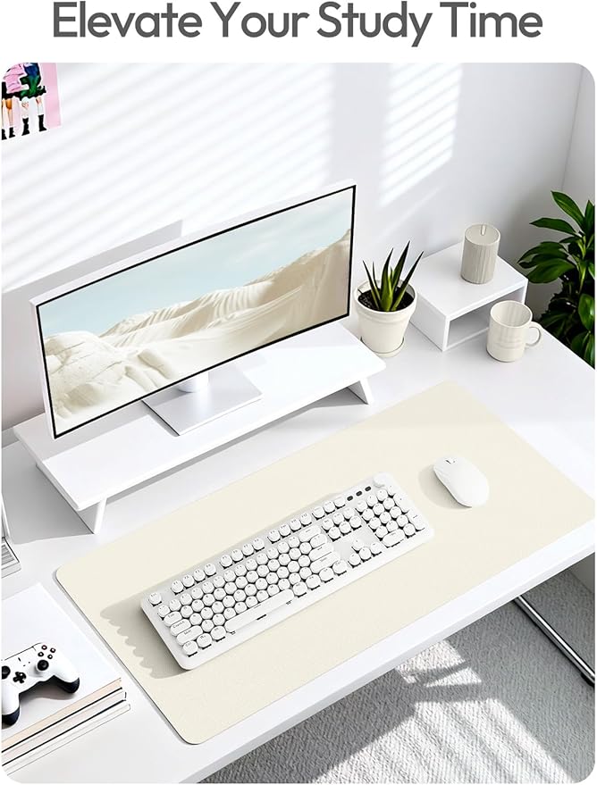 YSAGi Leather Desk Protector, Office Mat, Large Mouse Mat, Non-Slip PU Leather Blotter, Laptop Desk Mat, Waterproof Writing Pad for Office and Home (Cream, 31.5" x 15.8")