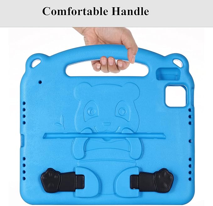 Kids Case for Apple iPad Air 11 inch Tablet (M3 2025/M2 2024), with Kickstand/Handle Slim Lightweight Soft EVA Foam Shockproof Stand Boys Girls Cute Heavy Duty Protection Cover, Blue Panda