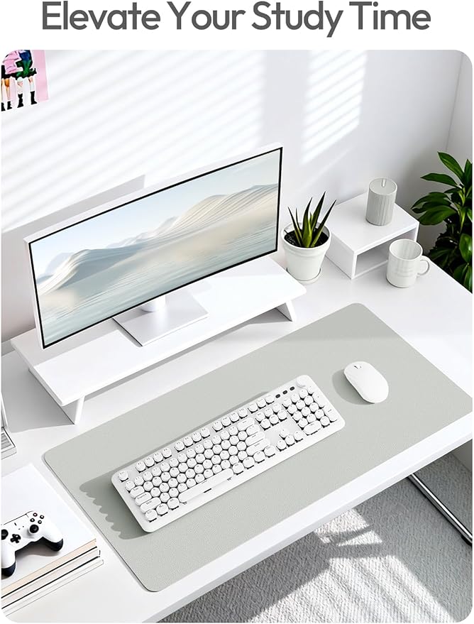 YSAGi Leather Desk Protector, Office Mat, Large Mouse Mat, Non-Slip PU Leather Blotter, Laptop Desk, Waterproof Writing Pad for Office and Home (Light Grey, 47" x 17")