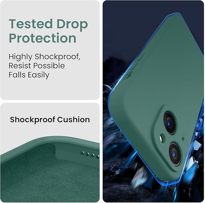 FireNova Designed for iPhone 15 Plus Case, Silicone [Camera Protection] Case, Soft Anti-Scratch Microfiber Lining Inside, 6.7 inch, Midnight Green