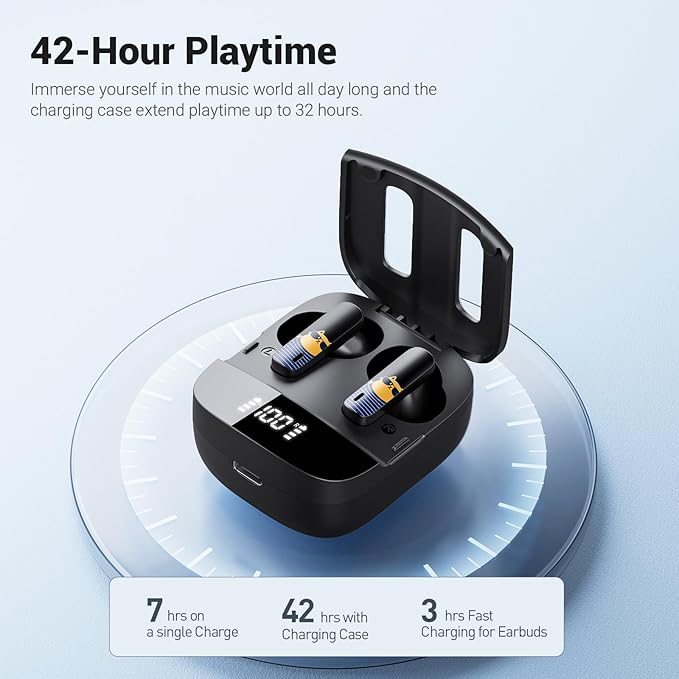 K80 Wireless Earbuds, Bluetooth 5.3 Headphones TWS True Wireless Stereo Earbuds with Wireless Charging Case, 42H Playtime, Auto-Pairing, Lightweight Comfort Fit for iPhone Android