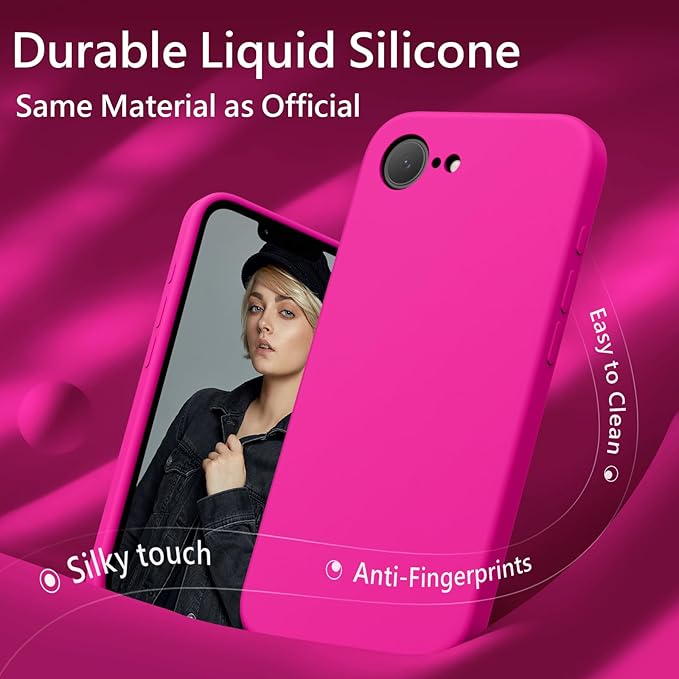 FireNova Magnetic for iPhone 17e Case/iPhone 16e Case, Compatible with MagSafe, [Silicone Camera Protection] Microfiber Lining Phone Case, 6.1", Hot Pink