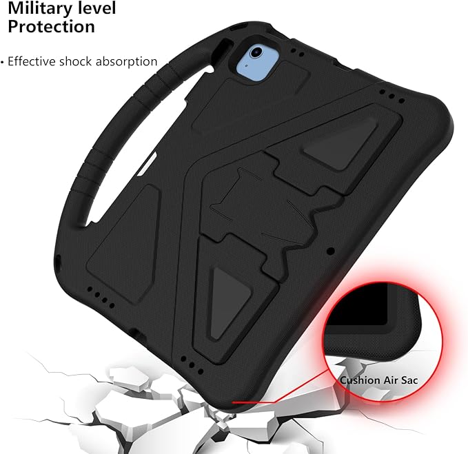 Dteck for iPad 10th Generation Case 2022 10.9 Inch,Lightweight Kids Friendly Shockproof Protective Case with Handle Pencil Holder Kickstand Child Cover for Apple iPad 10th Gen 10.9 Inch 2022,Black