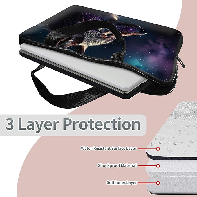 Laptop Sleeve Case Bag 13 inch, Magic Wolf Slim Carrying Case Durable Handbag Travel Laptop Bag for 13 inch MacBook Air M3/M2/Pro M2/ 13" iPad Pro/Air M4/M2 2024