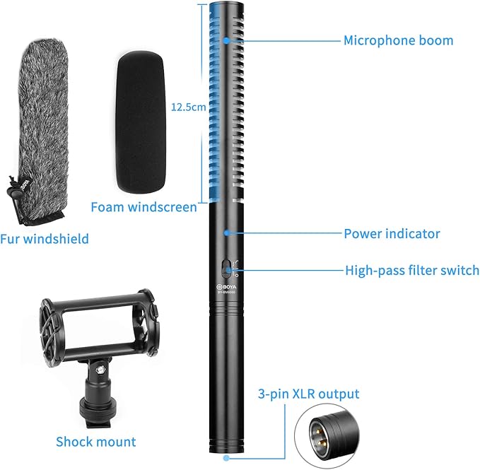 BOYA XLR Microphone, Shotgun Microphone BY-BM6060 with Shockmount Windscreen Mic for Camera DSLR External Condenser Professional Microphones for Video Interview ENG Film