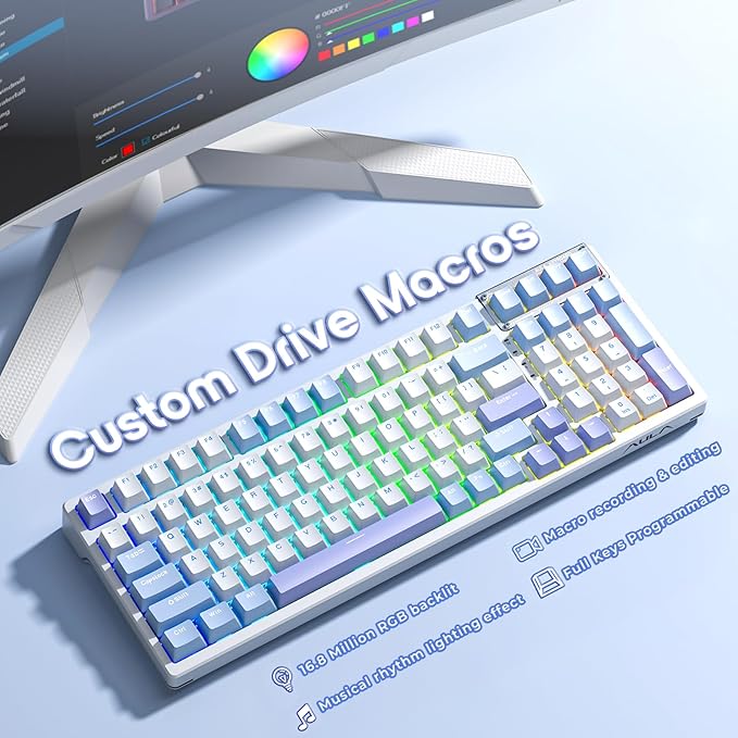 AULA Mechanical Keyboard, Wireless Gaming Keyboards 99 Keys Tri-Mode BT5.0/2.4GHz/USB-C Hot Swappable Custom Creamy Keyboard,RGB Backlit Computer Keyboards w/Pre-lubed Linear Switches Gasket Structure