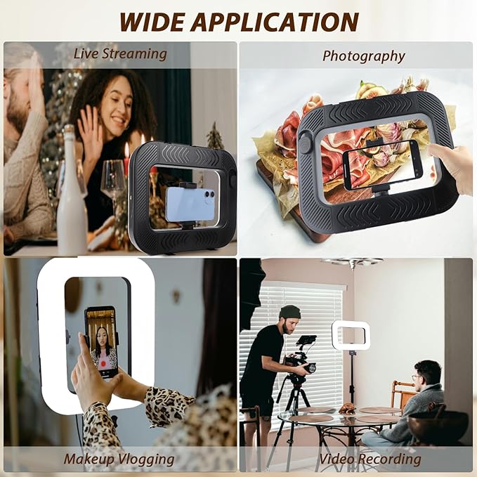 Smartphone Video Rig with Light, Handheld Ring Selfie Light Kit, LED Mobile Video Stabilizer with Built-in 8000mAh Battery for Camera, Smartphone, YouTube, TikTok Video Recording, Makeup