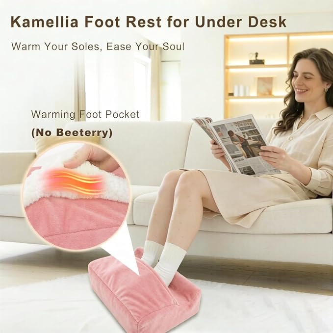 Foot Rest for Under Desk At Work,Ergonomically Designed Home Footrest with Warm Feet Pocket,Comfort Foam Foot Stool Used As A Foot Or Leg Elevator Under Desks,Office Chairs & Sofas or Couch - Pink
