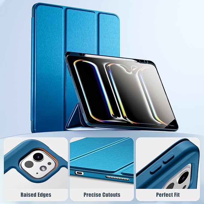 New Compatible with iPad Pro 13 inch Case M5 2025/M4 2024 with Built-in Pencil Holder, Kidopire for iPad Pro 13 Case with Hard Clear Back Shell, Support Pencil Pro, Auto Wake/Sleep, PeacockBlue