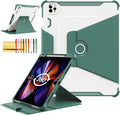 Rotating Case for iPad Pro 12.9" 6th/5th/4th Gen 2022/2021/2020 Smart Cover with Pencil Holder, Techcircle Hybrid TPU+PC Magnetic Cover Soft Bumper Slim Folio Shockproof Protective Case-Midnight Green