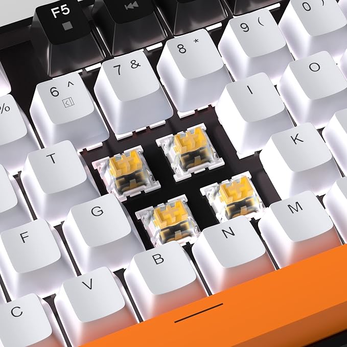 MageGee 75% Mechanical Gaming Keyboard, Yellow Switch, LED White Backlit, 87 Keys Compact TKL Wired Computer Keyboards for Windows Laptop PC Gamer - White/Black