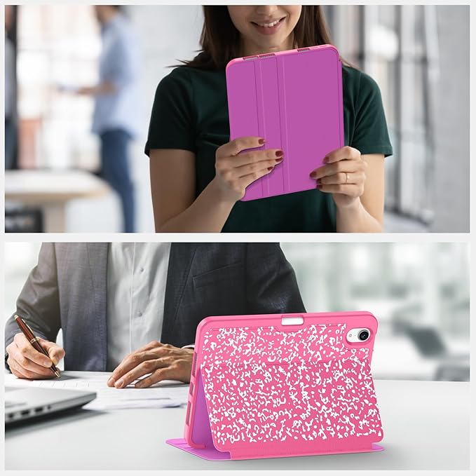 Supveco Case for iPad mini 7 (A17 Pro) 2024/iPad Mini 6 2021 8.3 Inch with Pencil Holder-[Auto Wake/Sleep],Slim Protective Case with Soft TPU Back Cover for iPad mini 7th/6th Generation-HotPink